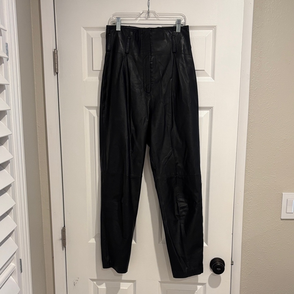 Vtg 90s Contempo Casuals Genuine Leather Pants‎ Black Pleated High Rise Small
